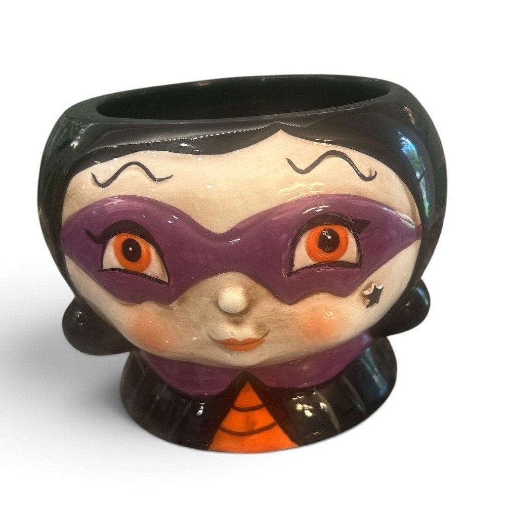 Johanna Parker Masked Witch Candy Bowl Transpac Halloween Character  Ceramic